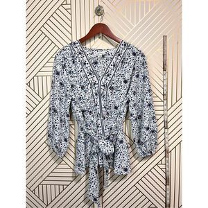 Max Studio White and Blue Floral Blouse
